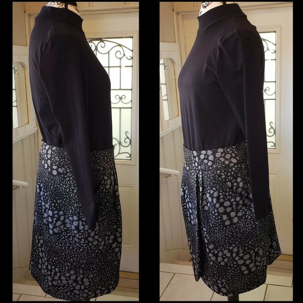 Abstract Stretch Midi Skirt Black And Fall Gray Women's Size 10 - Picture 3 of 7